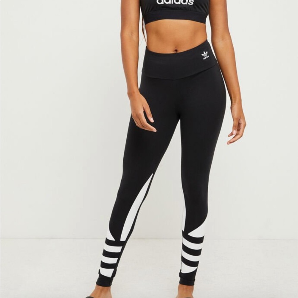 Adidas Large Logo Leggings size Small Blk/White - Picture 5 of 10